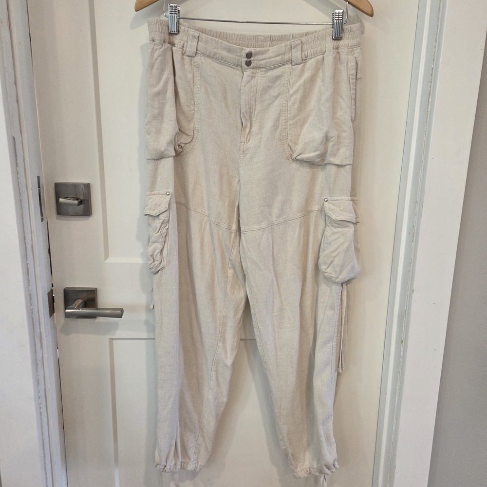 Anthropologie Viscose Linen Cargo Jogger Pants Soft Boho Baggy Oversized  S